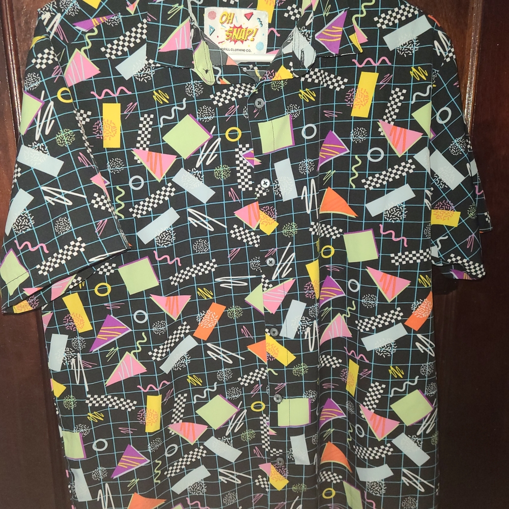 Snap Men's Retro Geometric Casual Button Down Shirt - Multicolor AOP